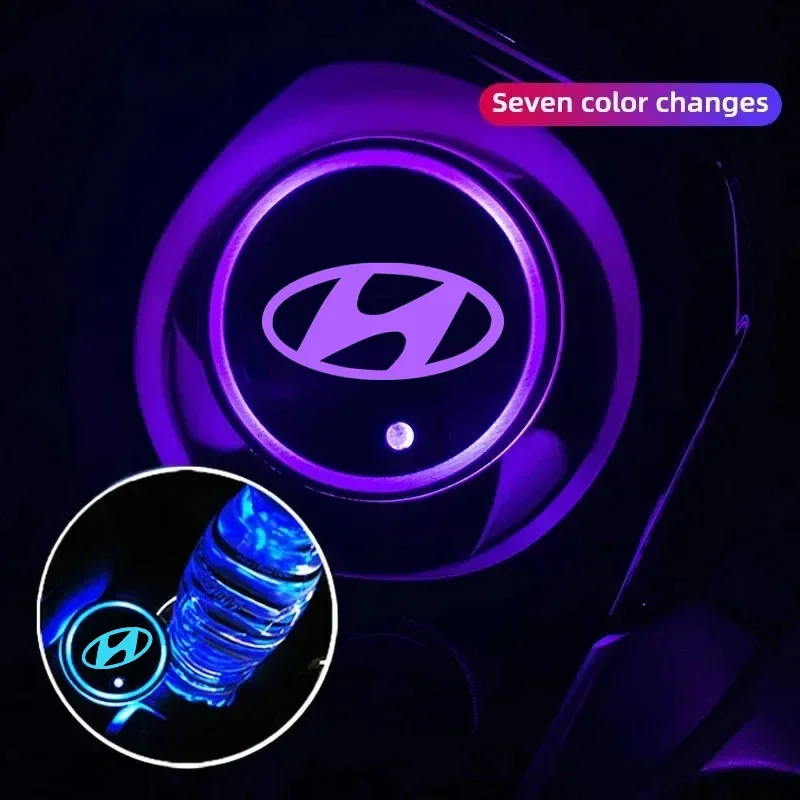 Car Luminous Water Cup Coaster Led Atmosphere Light Accessories For Hyundai Tucson 2016 Solaris IONIQ5 I30 Creta I35 I40 I20 I10