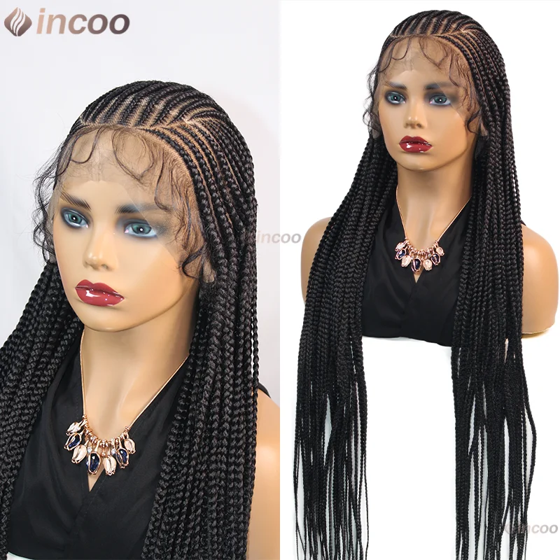 Parrucche intrecciate senza nodi da 36 pollici con capelli del bambino Parrucche intrecciate sintetiche per le donne nere Parrucche anteriori in pizzo pieno Trecce Capelli africani