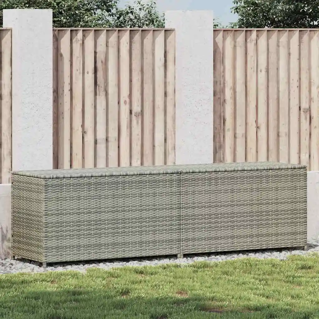 Garten-Aufbewahrungsbox aus geflochtener Kunstharz in Grau, 200x50x60 cm, für Werkzeuge und Outdoor-Kissen – Detail 1