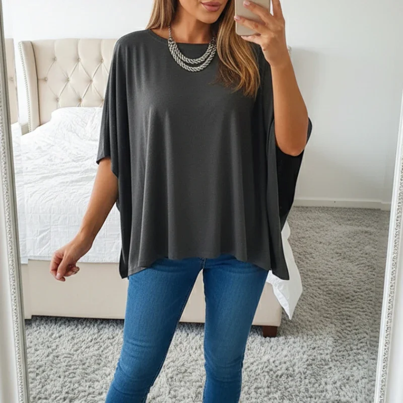 Women's Asymmetrical Hem Blouses Autumn Cozy Boatneck 3/4 Dolman Sleeve Christmas Red Pullover Tops ZANZEA Woman Clothing S-3XL