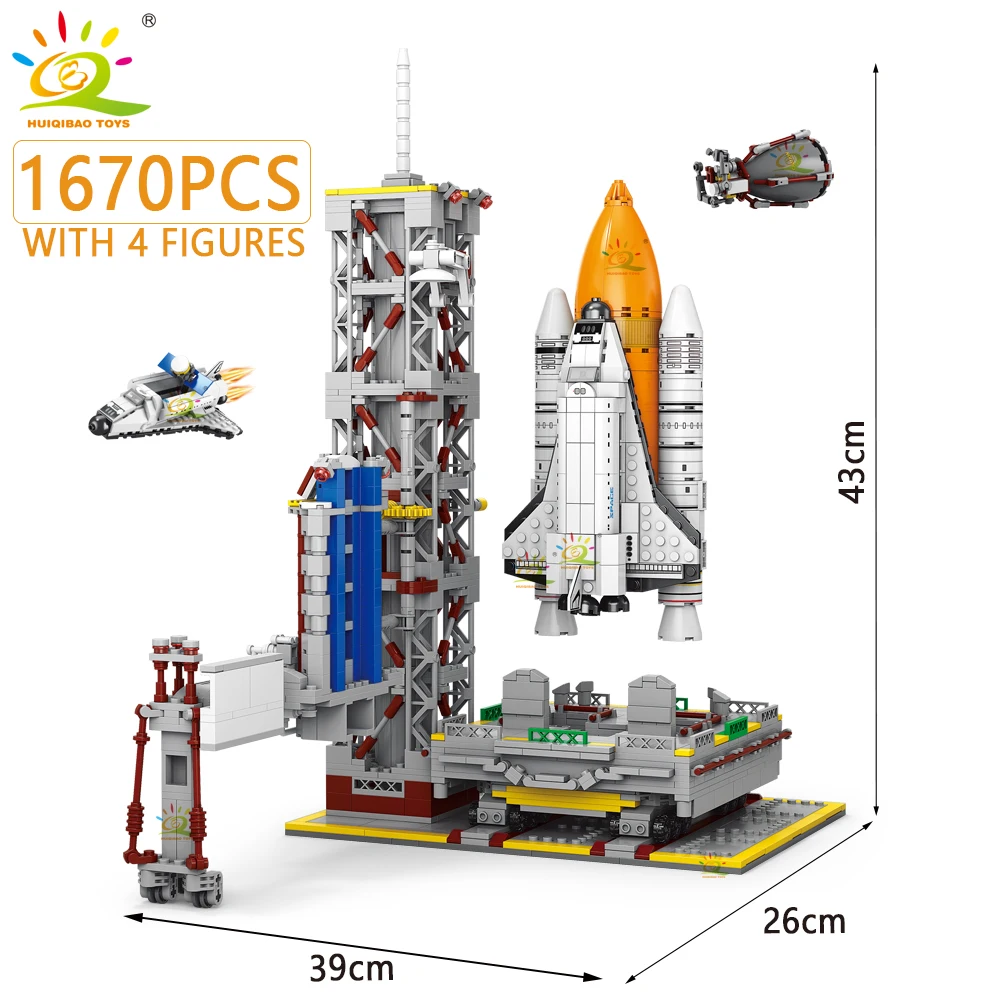 HUIQIBAO Aviation Spaceport Model Space Shuttle Rocket Launch Center Construction Building Blocks MOC Spaceship Kids Bricks Toy