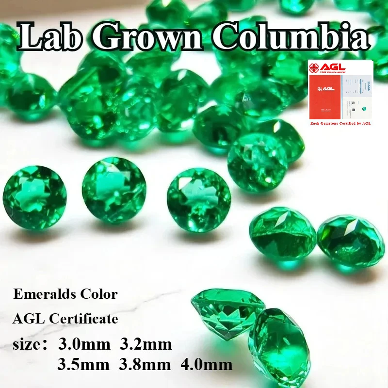 

Lab Grown Columbia Emeralds Round Shape 3.0-4.0mm Used Making for DIY Jewelry Making Inlay Selectable AGL Certificate