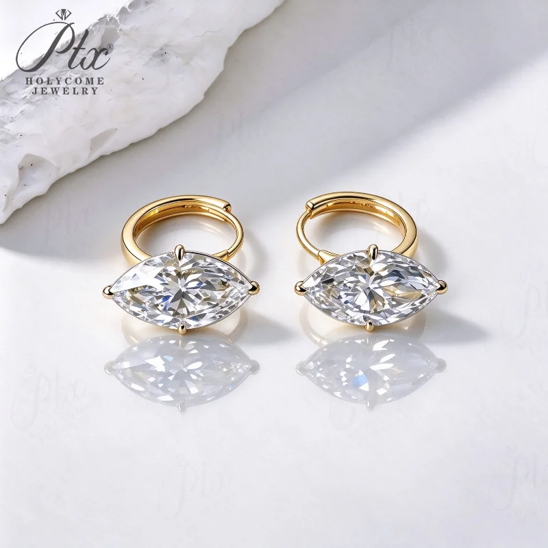 18K Gold Hoop Earrings Lab Grown Diamond 1ct Marquise Cut Anniversary Gifts Charms Ear Stud for Woman Party Holycome Jewelry