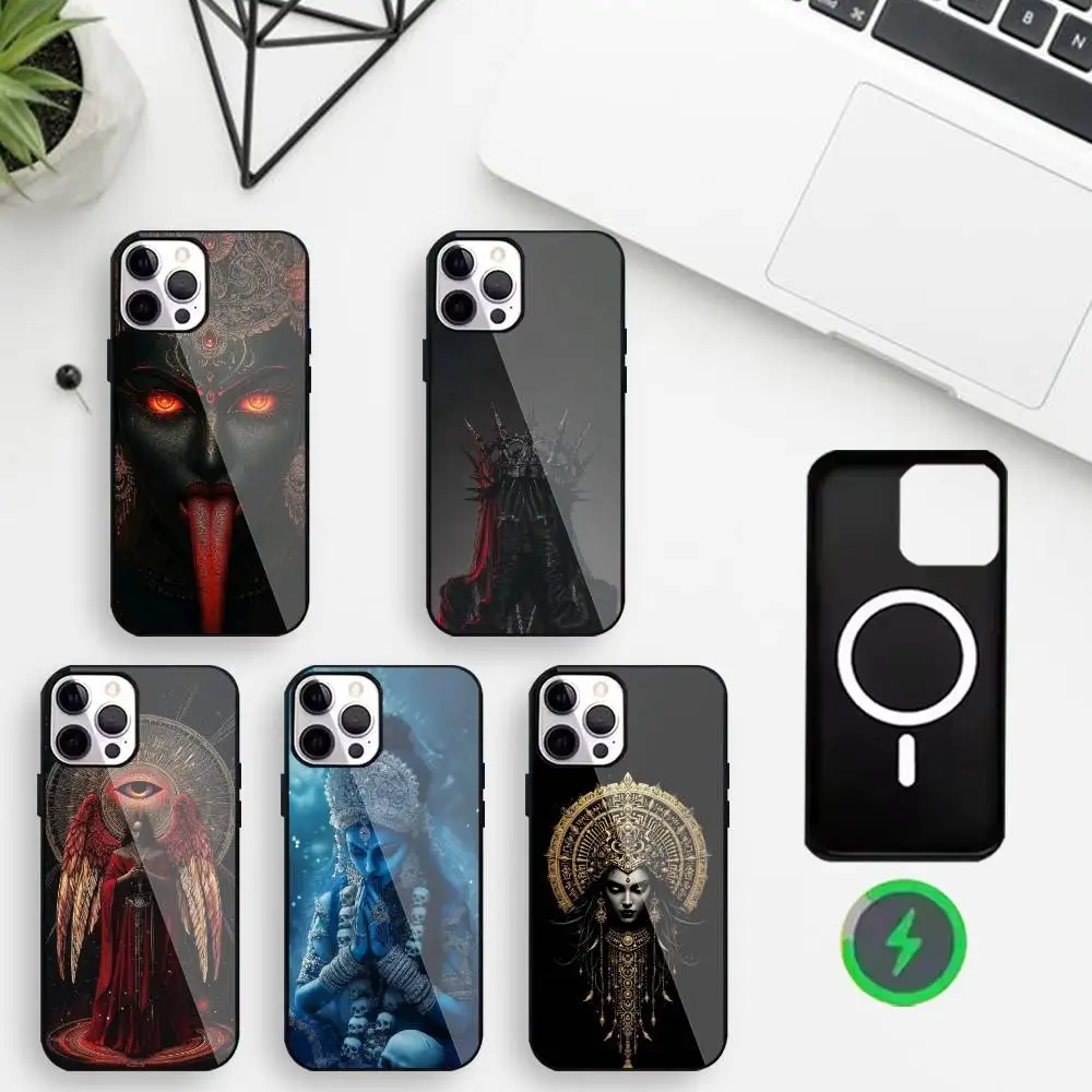 

D-Dark Goddess Golden Adorn Phone Case For iPhone17,16,15,14,13,12,11 Plus,For Magnetic Wireless Charge Cover