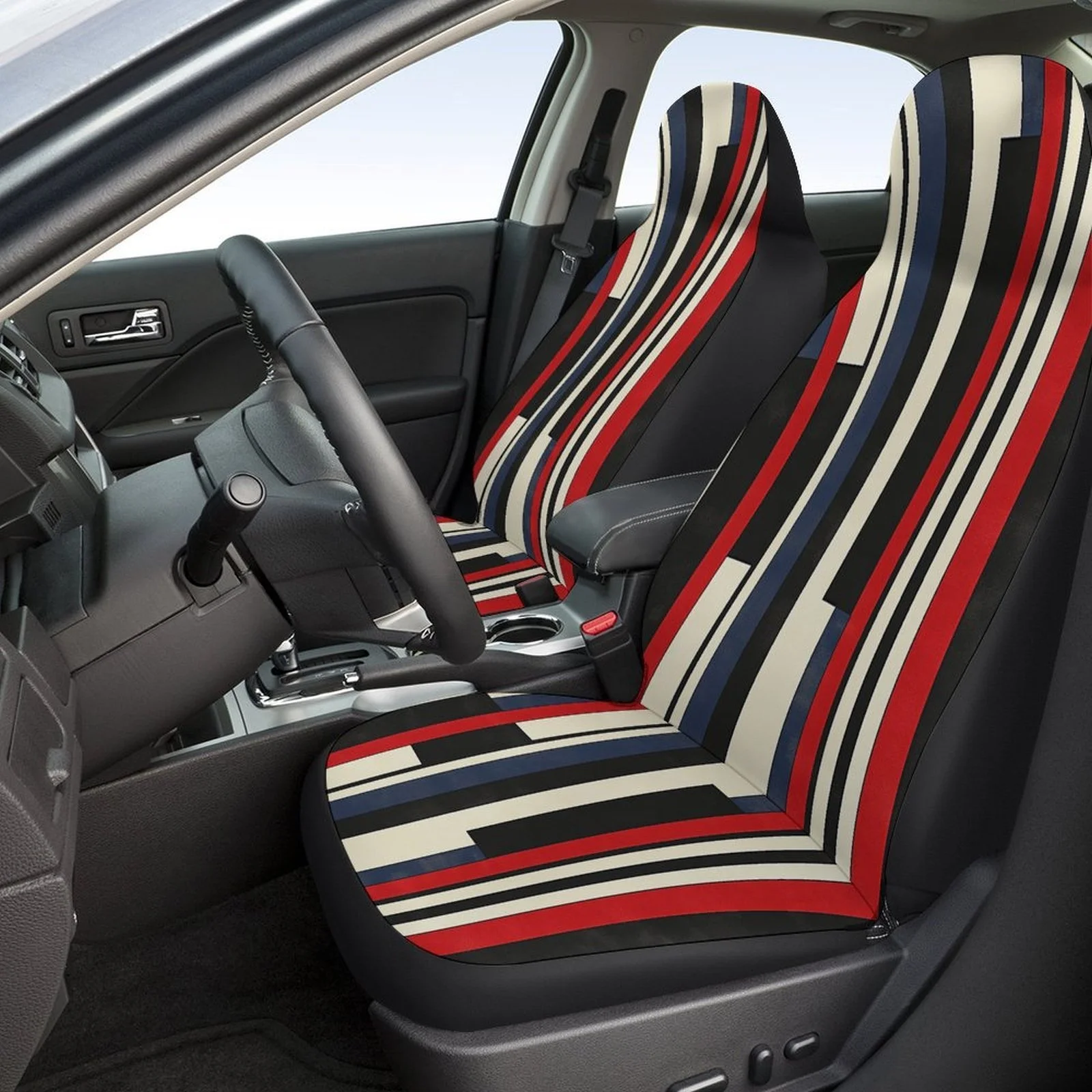 Car Seat Cover Set With Vertical Stripes, Suitable For Various Vehicles, Stylish And Comfortable, Providing Full Protection For