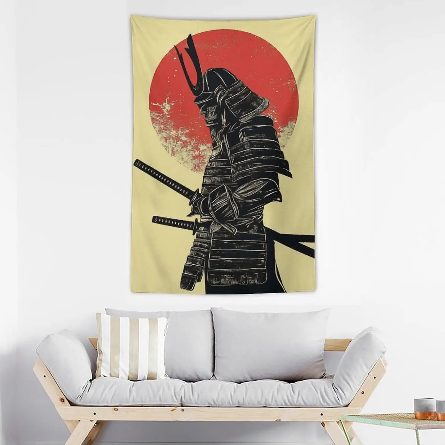 Tapiz grande para colgar en la pared, armadura samurái, tapiz de pared de sol minimalista japonés para dormitorio, sala de estar, arte de pared estético