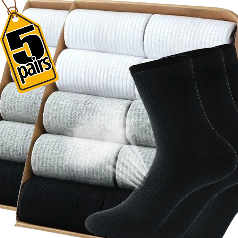

1-5 пар спортивных носков, впитывающие влагу, носки средней подушки, антифрикционные чулки, носки средней длины с узором, хлопковые спортивные носки