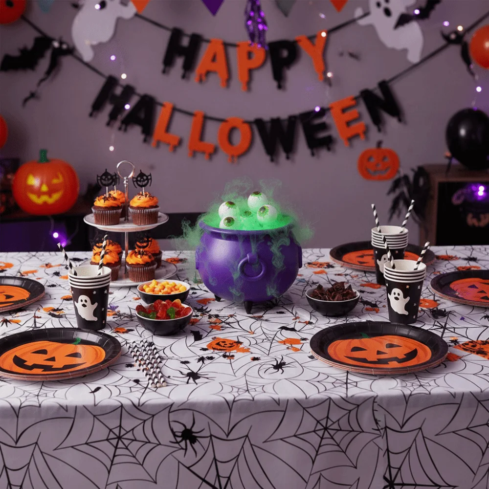 Plastic Halloween Disposable Spider Web Tablecloth Stain-resistant Oil-resistant Cobweb Party Tablecloth Waterproof Rectangular