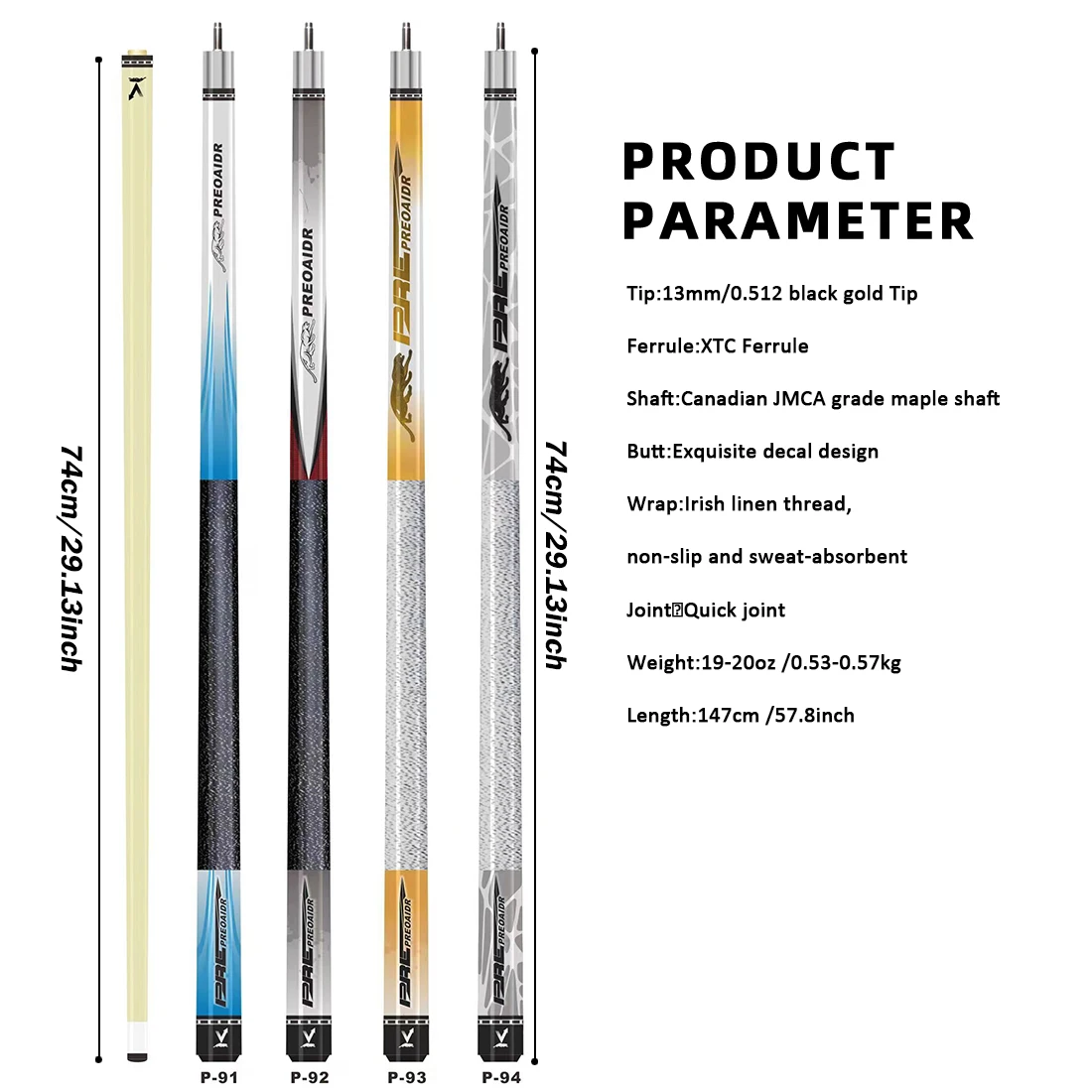 PREOAIDR 3142 P-9 Maple Pool Cue Shaft 13mm Tip Irish Line Low Deflection Pool Stick with Uni-lock Joint Billard Cue