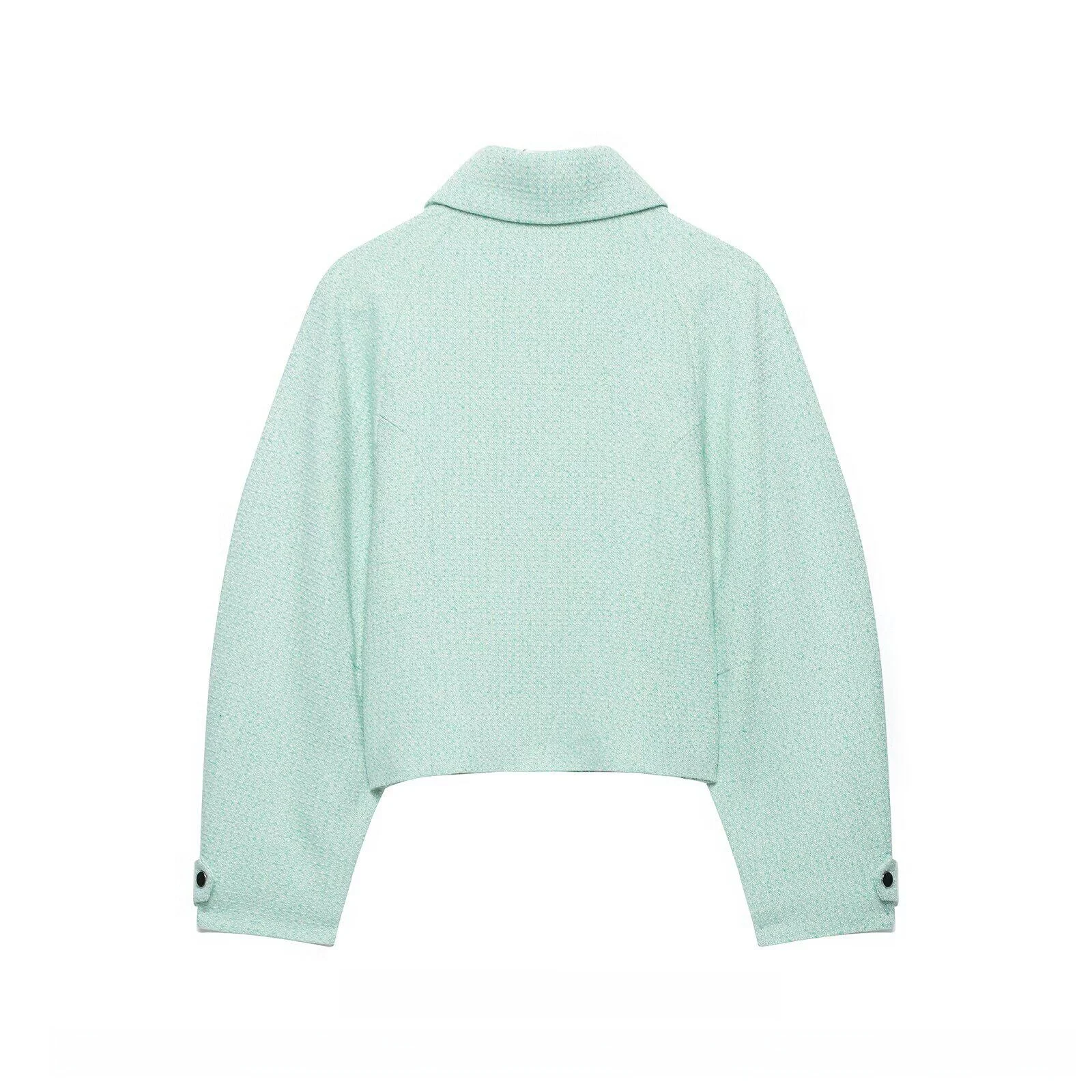 Fall 2026 New Women's Casual Long Sleeve Collared Zipper Texture Short Jacket Coat Straight Cut Commute Style Cotton Blend
