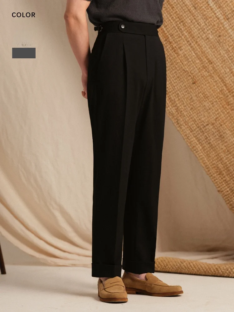 

CULTUM Italian Neapolitan Knitted Men's Casual Suit Pants Machine Washable Straight Leg Long Trousers Business Gentleman Style
