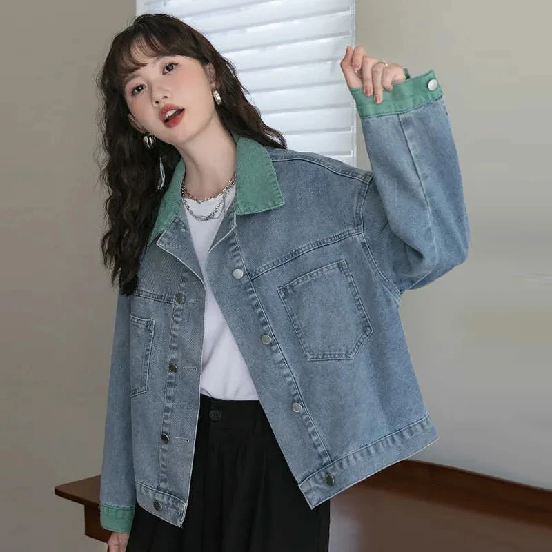 Denim Jacket Women Spring Summer 2023 New Jeans Coat Fashion Loose Flavor Sweet Princess Style Foreign Contrast Neck Top