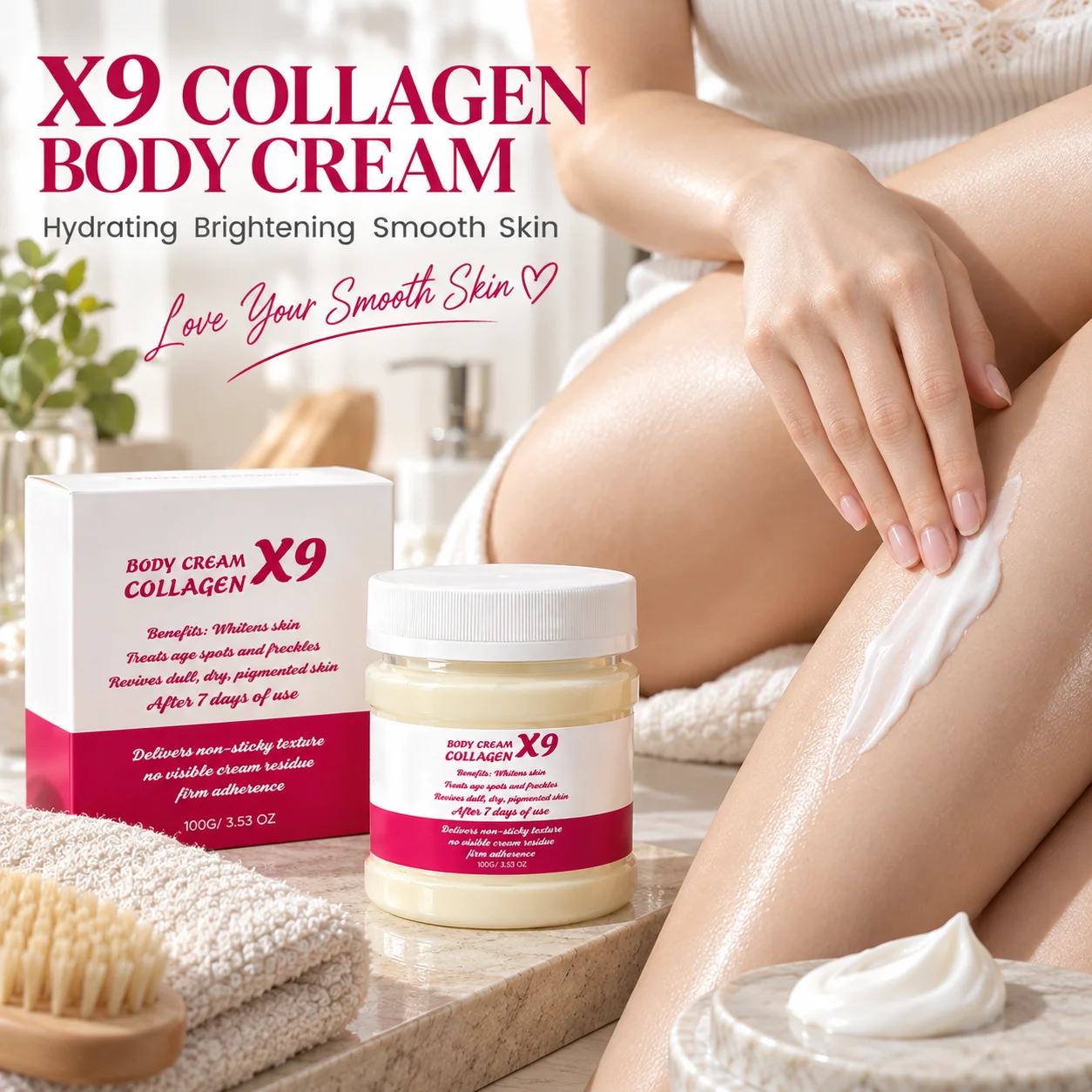 X9 Collagen Body Cream Moisturizer Deep Hydration Non-Greasy Brightening Body Lotion Revitalizing Even Skin Tone Daily Skin Care