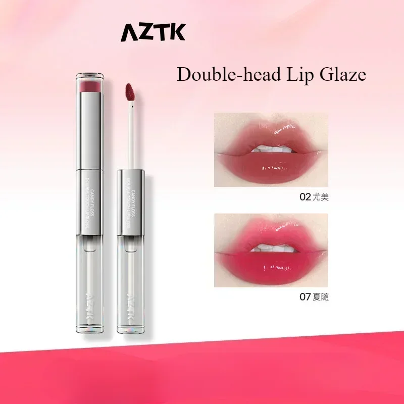 AZTK Double-head Lip Glaze Mirror Water Matte Lipstick Oil Non-stick Cup Long Lasting Lips Makeup