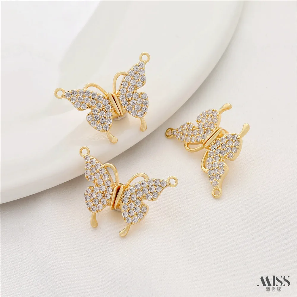 14K Gold Color Micro-inlaid Zircon Butterfly Magnet Connecting Buckle DIY Pearl Bracelet Necklace Finishing Jewelry Accessories