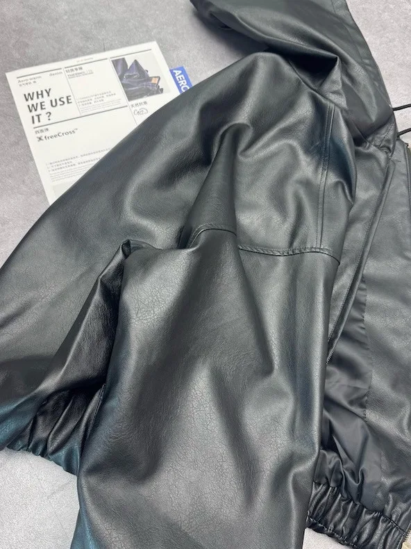 معطف رجالي من Oule Select بغطاء للرأس من جلد البولي يوريثان Jaet Dstring كاجوال فضفاض Sle طويل وسحاب للإغلاق لخريف وشتاء جديد... #3