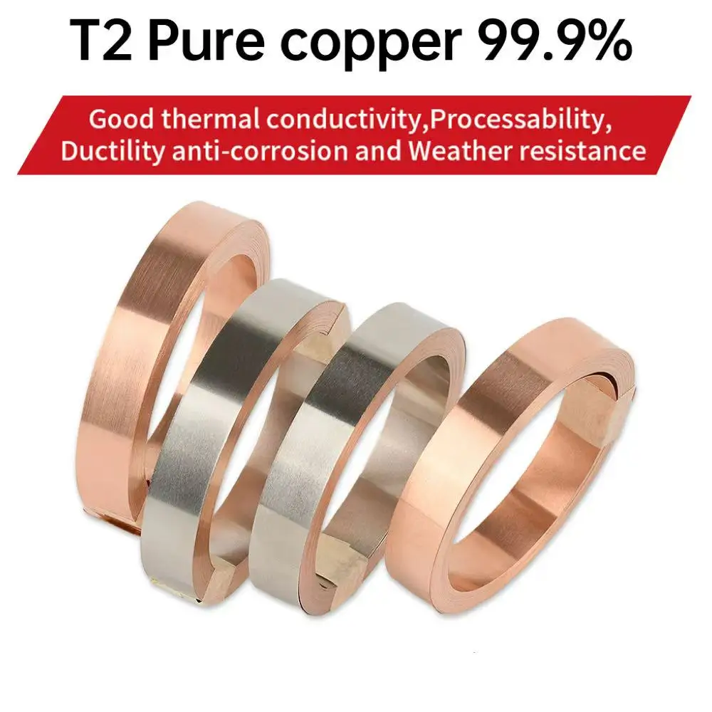 5m/10m T2 Pure Copper Strip/Nickel-Plated Copper Strip, Suitable for Spot Welding 18650, 26650 and 21700 Lithium-Ion Batteries