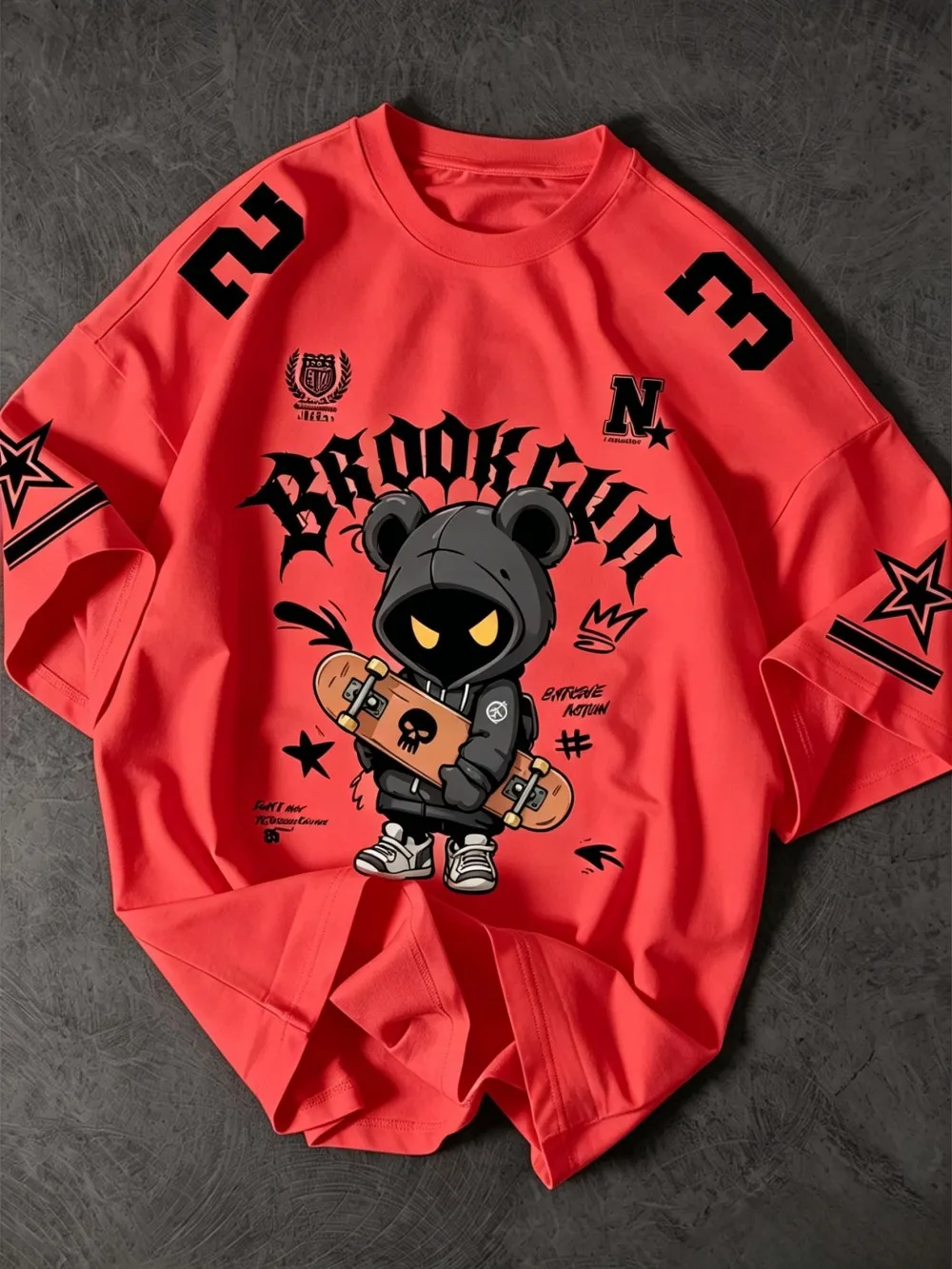 Heiß begehrtes Sommer-T-Shirt für Herren im amerikanischen Brooklyn-Stil mit Bärenmuster, bequem, atmungsaktiv, Rundhalsausschnitt, Outdoor-Streetwear – Detail 7