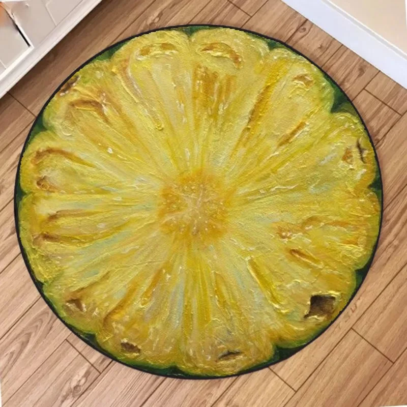 Creative Citrus Fruit Print Round Carpet –Soft Anti-Slip, Wear-Resistant Circle Rug for Living Room, Unique Decorative Floor Mat