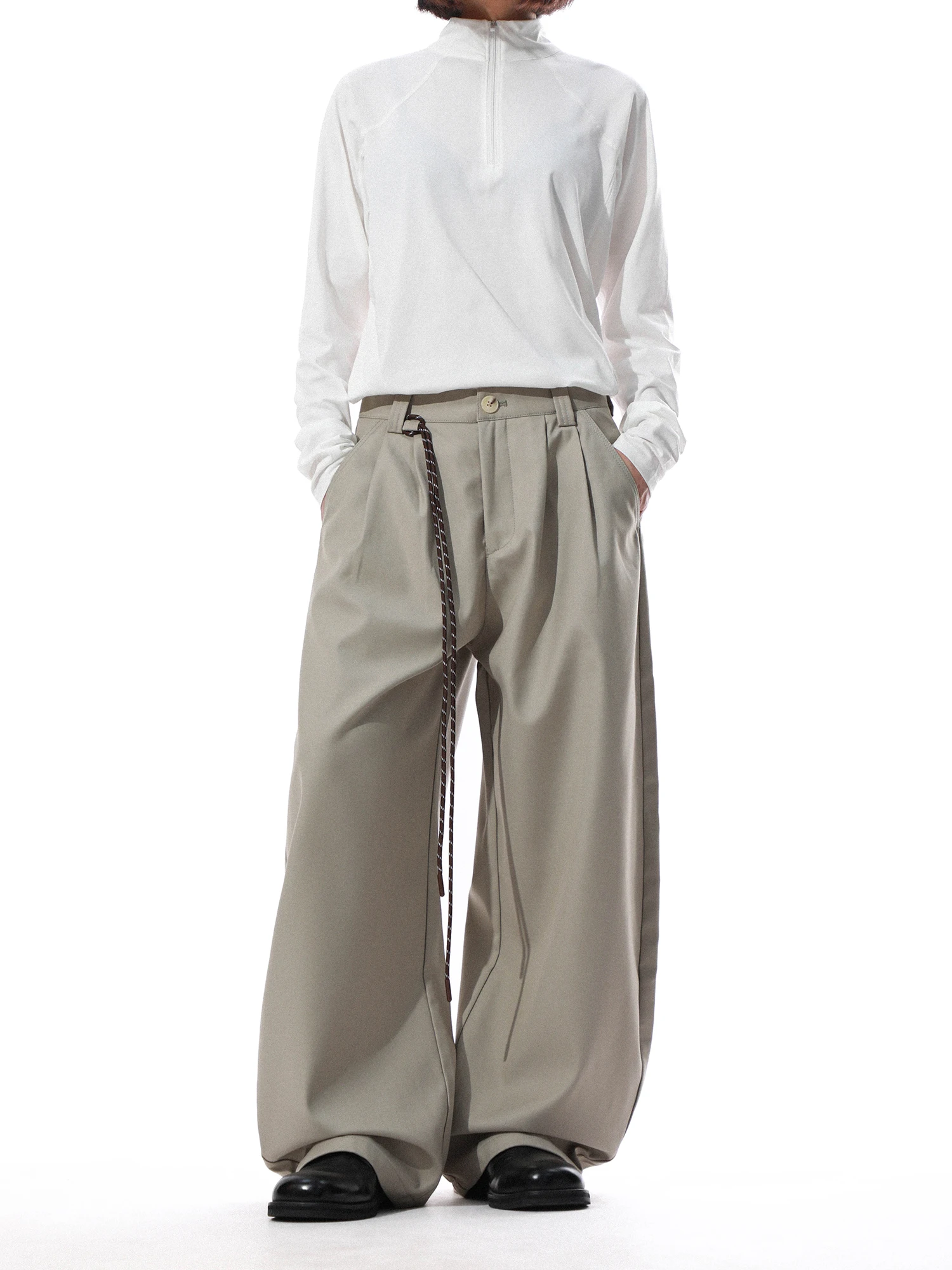 American Style Casual Wide Leg Pants Men's Loose Lazy Style Floor Length Trousers Trendy Folded Design Sensation MRNEARLY