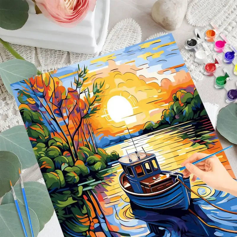 PhotoCustom Acrylic Painting By Numbers Handicrafts Seaside Boats Drawing By Numbers Diy Crafts