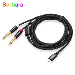 Bochara Braided Type C to 2*6.35mm Jack OFC Audio Output Cable Built-in Digital IC Chipset Foil+Braided Shielded 1m 2m 3m