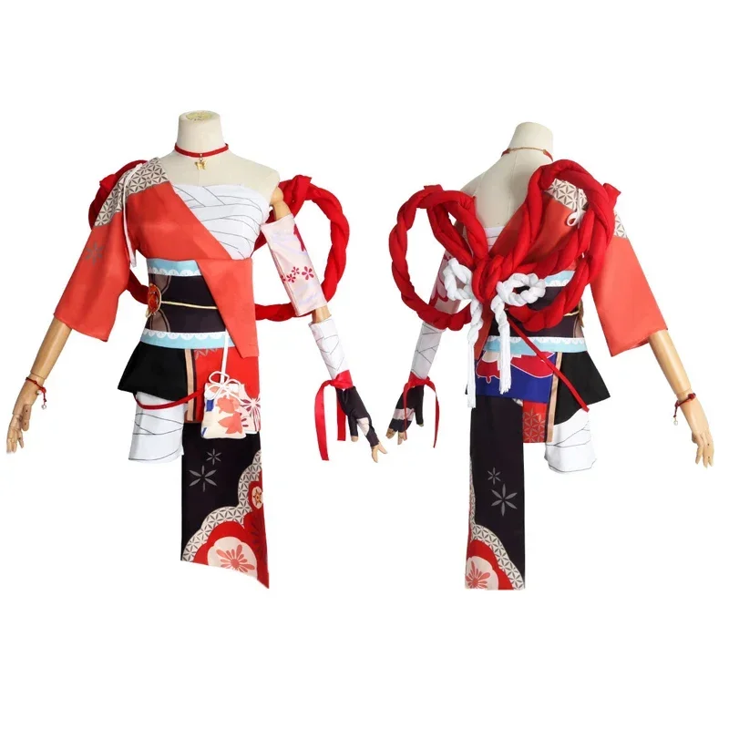 Genshin Impact Yoimiya Cosplay Kostüm Halloween Karneval Party Anime Cosplay Kostüm Requisiten Schmuck Perücke
