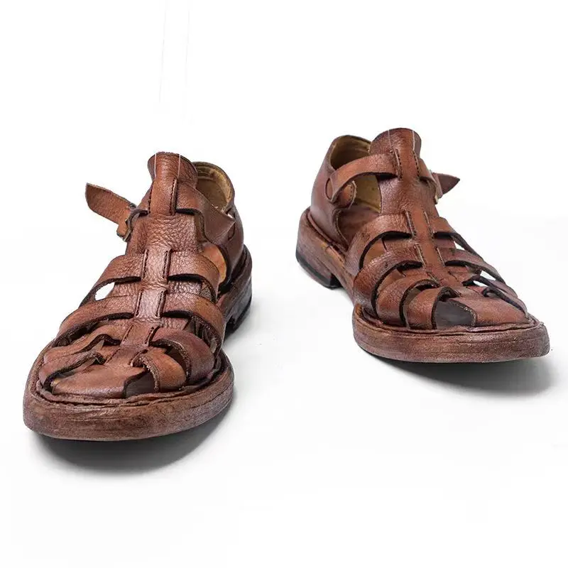 

Новое поступление 2023 года, летняя модная повседневная обувь из коровьей кожи в римском и британском стиле, мужские сандалии из натуральной кожи