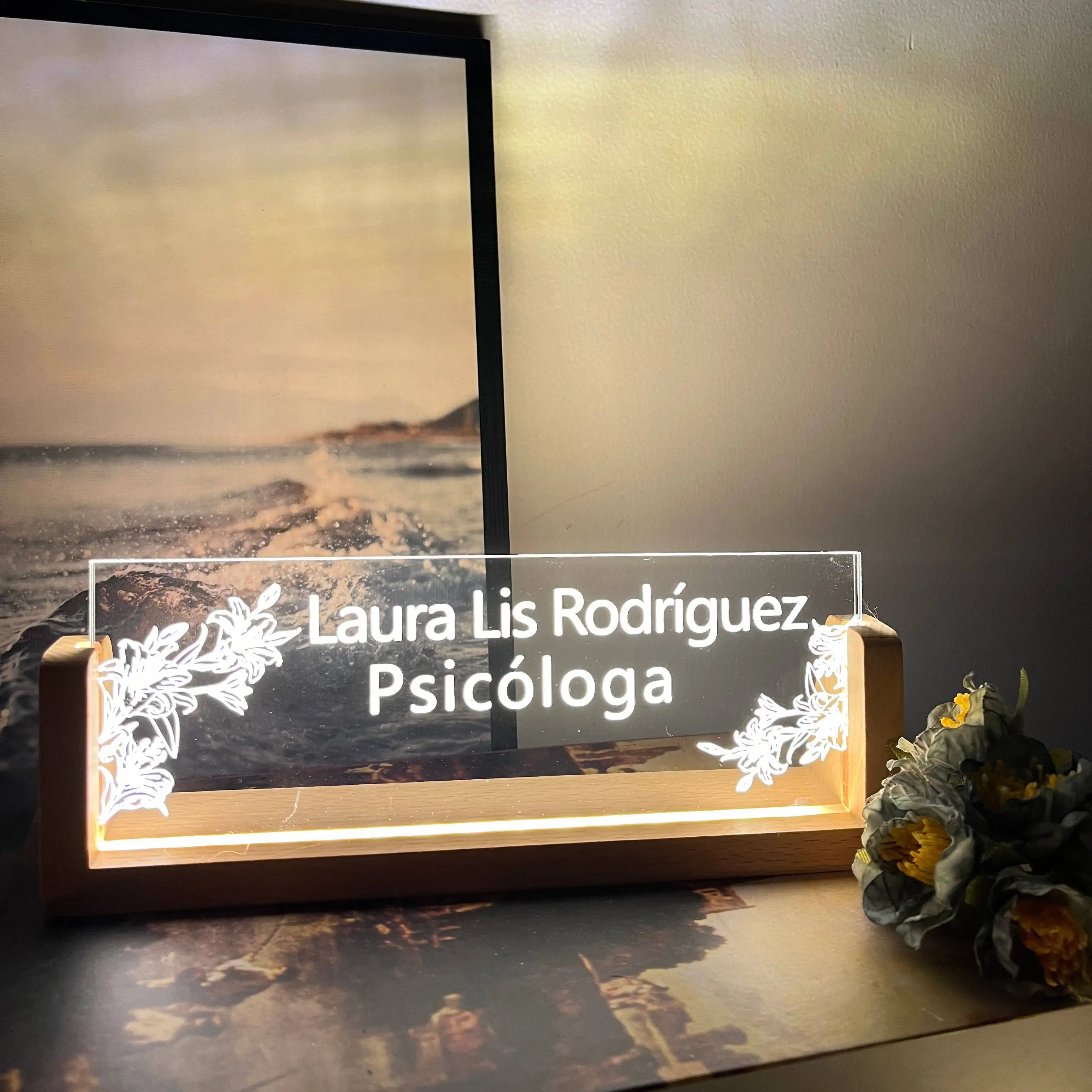 Placa de identificação LED personalizada para escritório, blocos de nomes gravados, mesa decor, sinal do gerente, presente para papai, marido, namorado, mesa, novo emprego, promoção