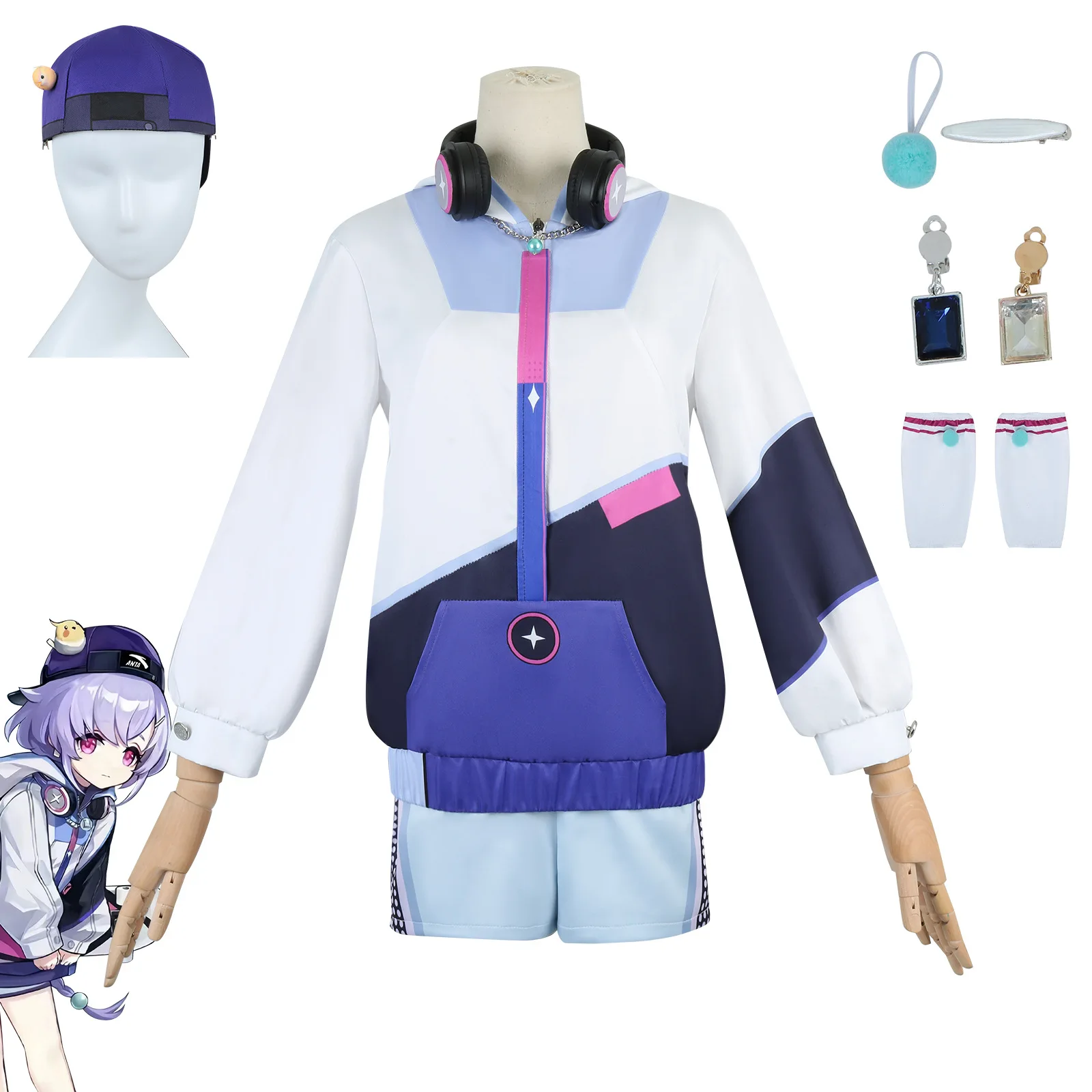 Qiqi genshin ชุดคอสเพลย์สไตล์ใหม่ชุดยูนิฟอร์มวิกผมชุดหูฟังชุดงานปาร์ตี้ฮาโลวีนสำหรับผู้หญิง