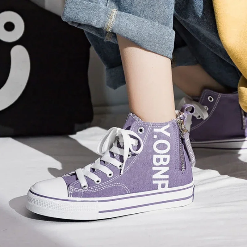 High Top Canvas Shoes for Women Autumn New Anti Slip Women Sports Shoe White Strap Board Shoe Comfort Women Shoe Vulcanize Shoe