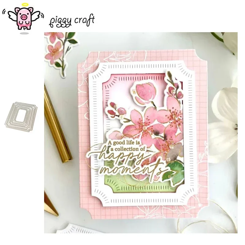 Piggy Craft metal cutting dies cut die mold Dotted line irregular frame Scrapbook paper craft knife mould blade punch stencils