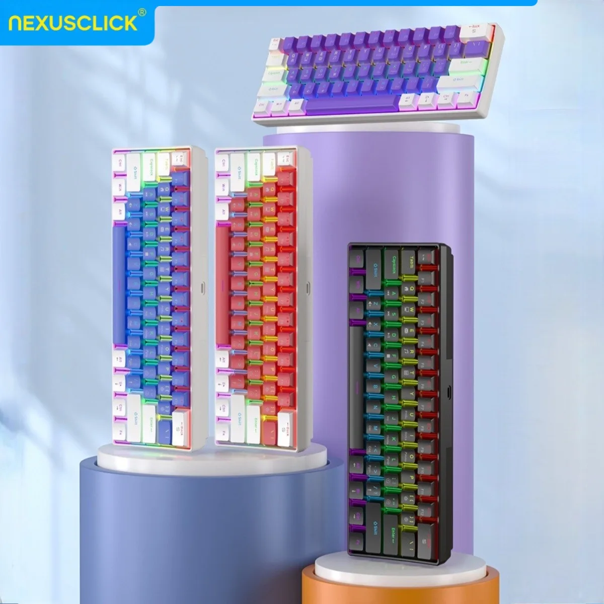 NexusClick 61 Keys Mechanical Gaming Keyboard Wired Type‑C Detachable RGB ABS Keycaps Portable Mini E‑sports Keyboard For Office