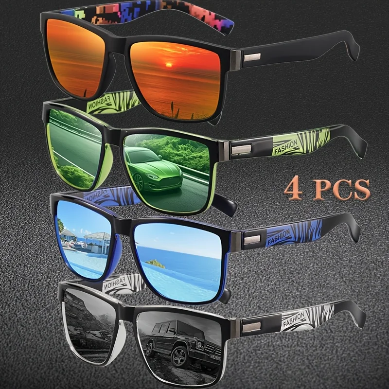 

4pcs Sports Style Fashion Glasses, Polarized Lenses, Full Rim PC Frames, with Anti-Fog Cloth, for Ordinary Decorative Eyeglasses