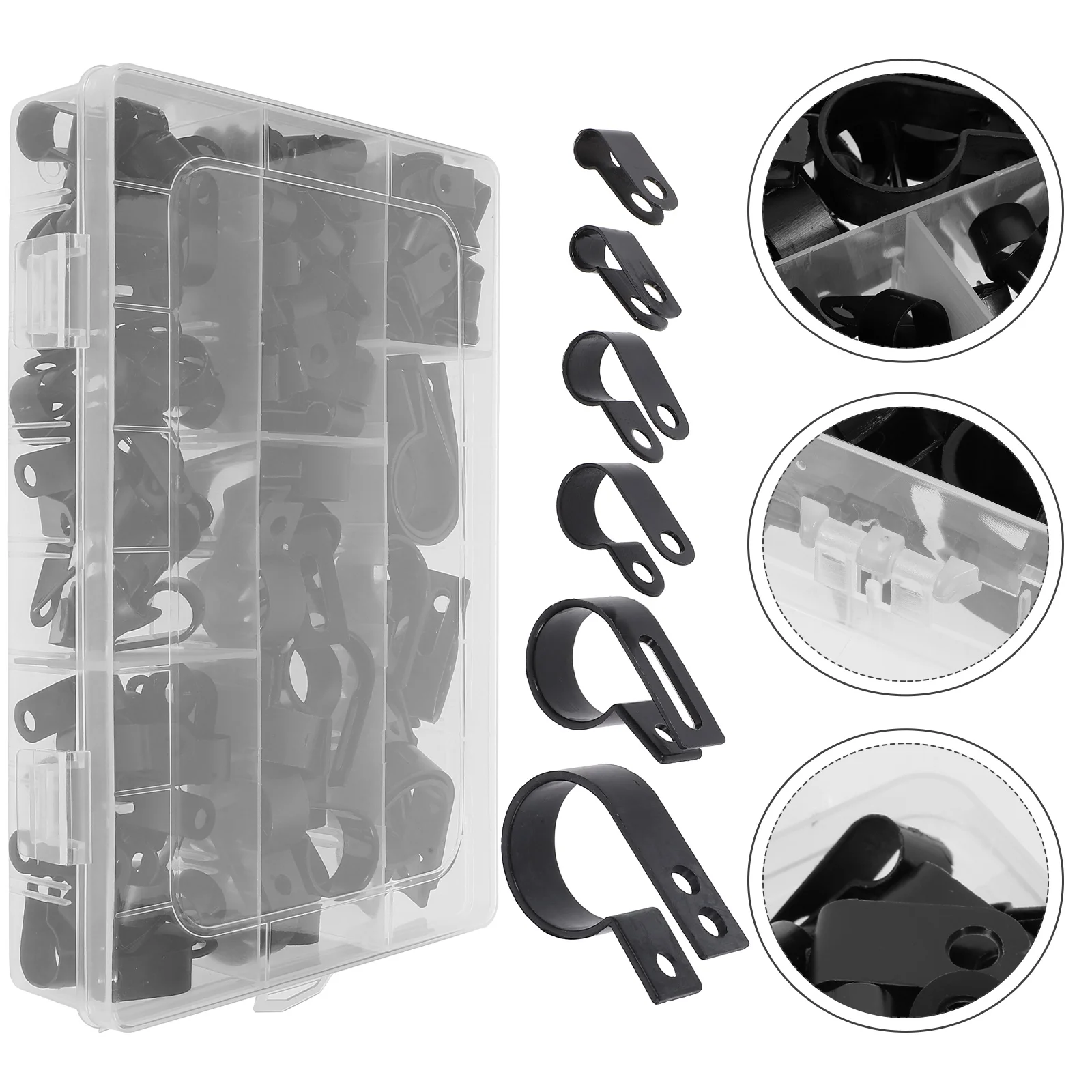 

200pcs Black Plastic P Clips Wire Cable Clamps Holders Fix Kit for Cords Electrical Pipes Small Clamps Hose Assortment