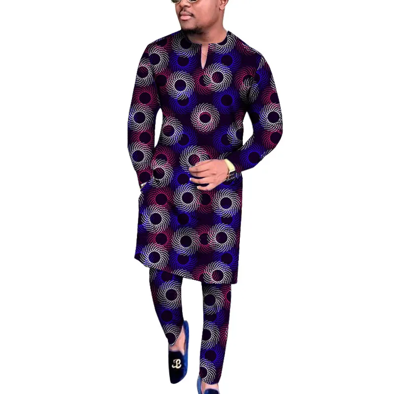 Obrázek 6: V krk design topy náplast pás kalhot africký tisk pánské sada tailored nigerijské móda večírek oblečení