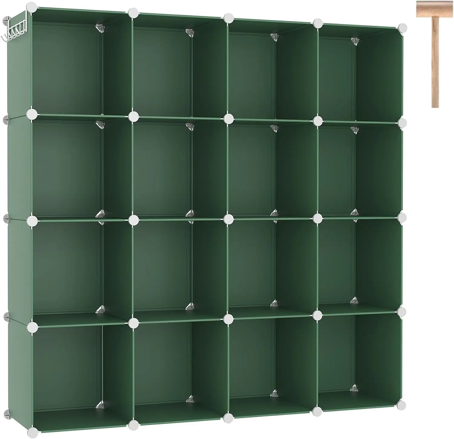 

16-Cube Storage Organizer, DIY Modular Shelves for Home and Bedroom, Green Plastic Cubes 48.4" L x 12.4" W x 48.4" H
