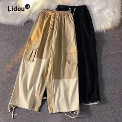 Street Casual mehrere Taschen farblich abgestimmte Herren Cargo hose klassische gerade Zylinder All-Match Taille Kordel zug Herren hose