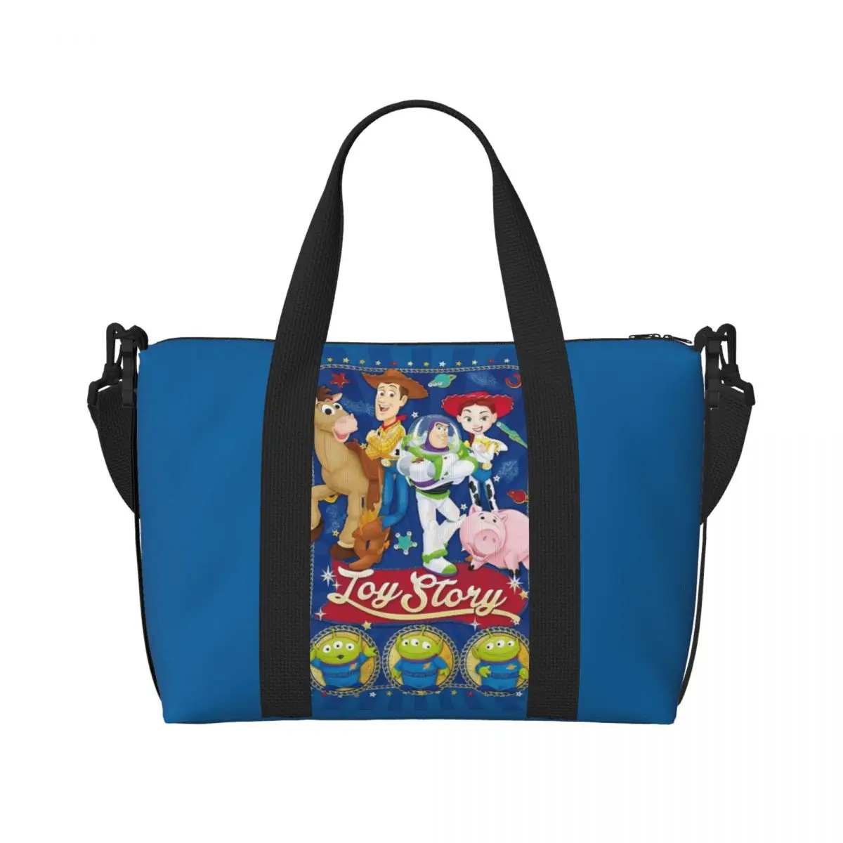 Custom Toy Story Woody Beach Tote Bag Women Buzz Lightyear Cartoon Large Compartment Beach Gym Travel Bags