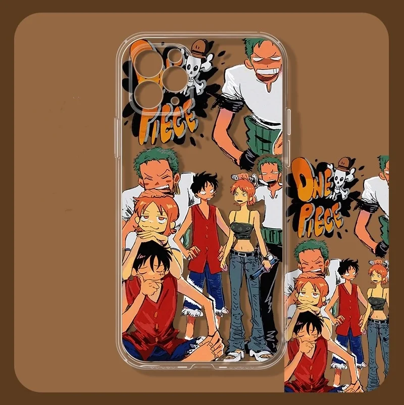 Cartoon Anime O-One Piece Luffy Zoro Shockproof Phone Case For iPhone 15 14 13 12 11 Pro Max Cute Cartoon Clear Soft TPU Cover