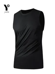 Men's Sports Vest Black 1-Piece Breathable Round Neck Slightly Elastic Fabric Pure Color Suitable for Spring, Summer and Autumn R