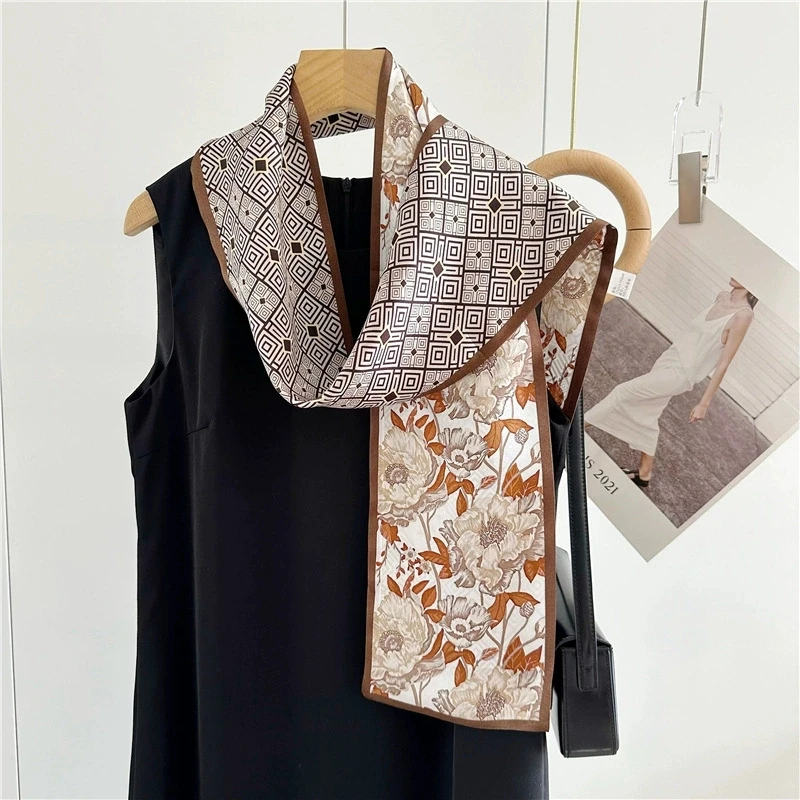

versatile mulberry silk scarf, spring/summer long double-sided double-layer silk scarf, thin narrow neck scarf, dra