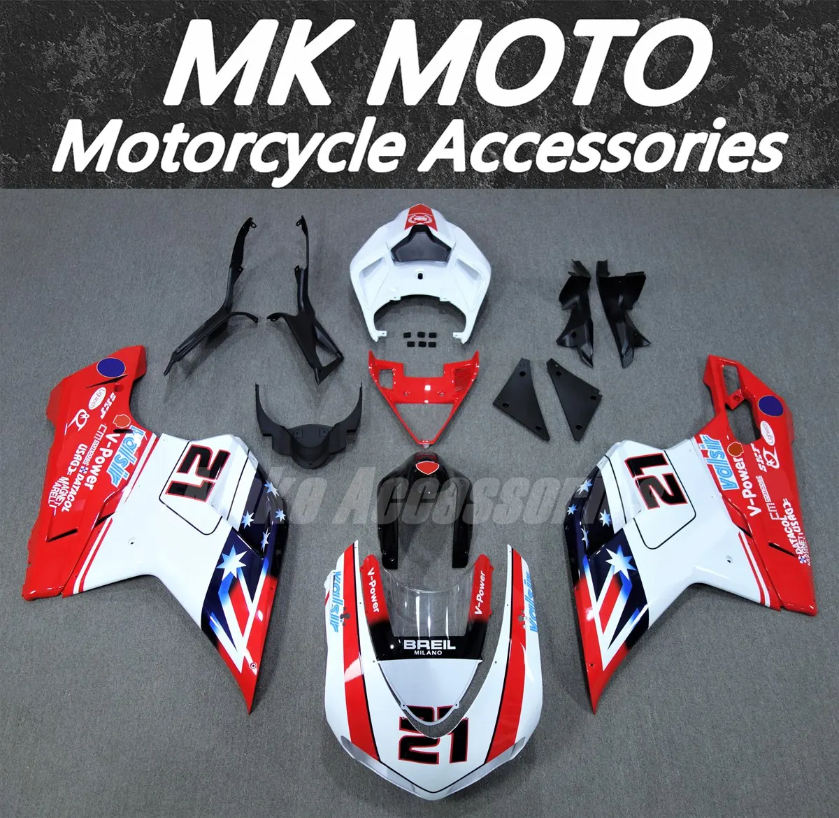 

Motorcycle Fairings Kit Fit For 848 1098 1198 2007-2012 Bodywork Set Abs Injection Black White Red