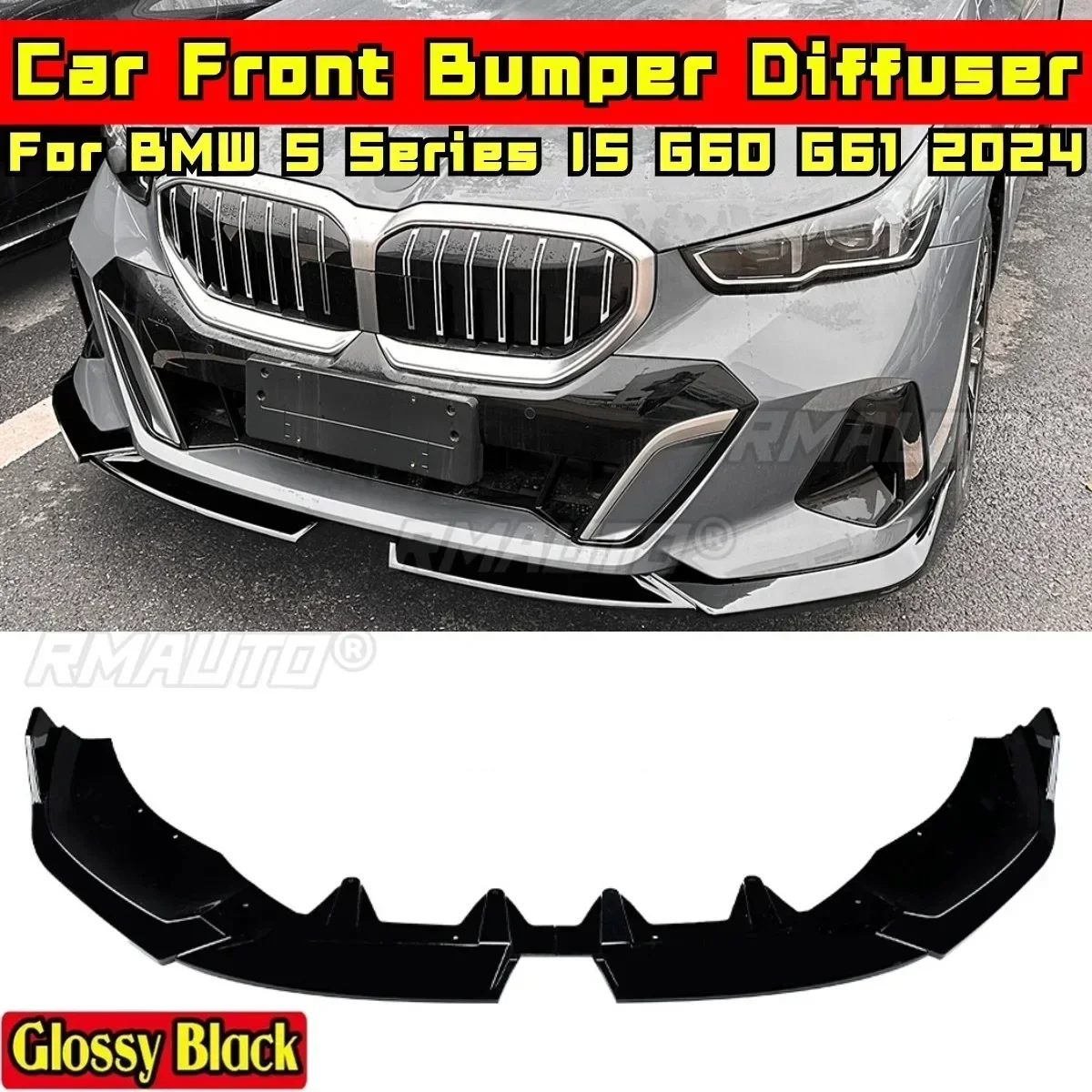 I5 G60 G61 Body Kit Front Bumper Lip Glossy Black MP Style Bumper Guard For BMW 5 Series I5 G60 G61 2024 Car Accessories