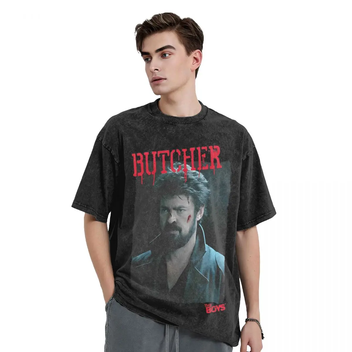 Butcher Vintage The Boys Washed T Shirts Streetwear Hip Hop Vintage T-Shirts Tees Men Women Short Sleeve High Street Graphic