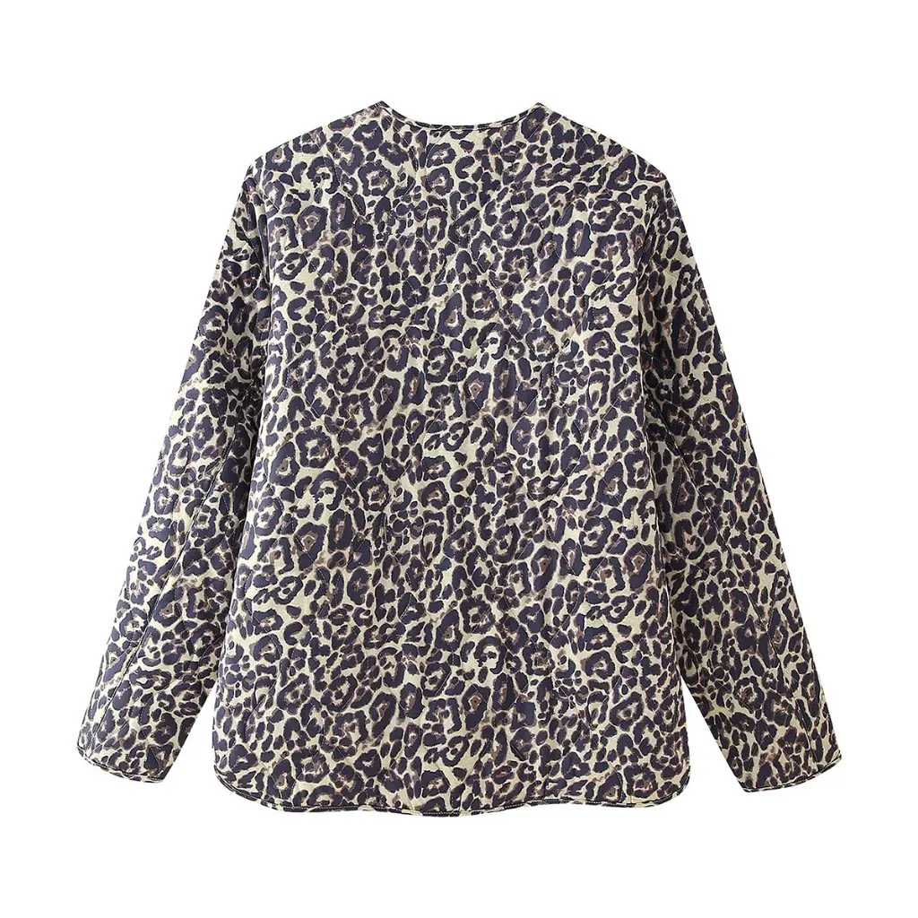 Giacca imbottita in cotone da donna Stampa leopardata Moda Joker Stile Autunno Abbigliamento stile europeo americano D16490