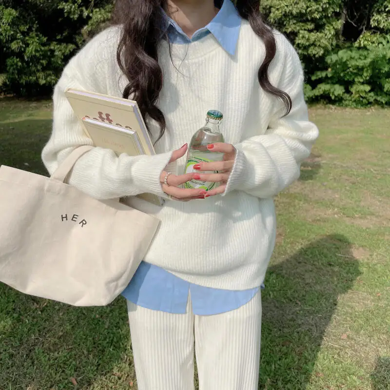 

Girl Preppy Style Sweater Autumn Lazy Wind Knitwear Design Sense Niche Loose Hood Tops Female Winter New Innerwear Wholesale