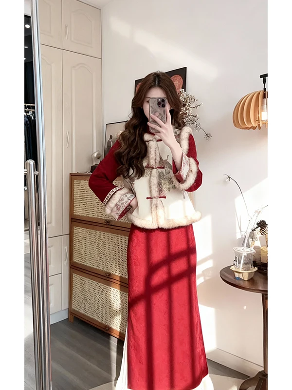 

2026 New Red Winter Vest Set Thiened New Chinese Sle National Faion New Year eeting Clothes New Year Battle...