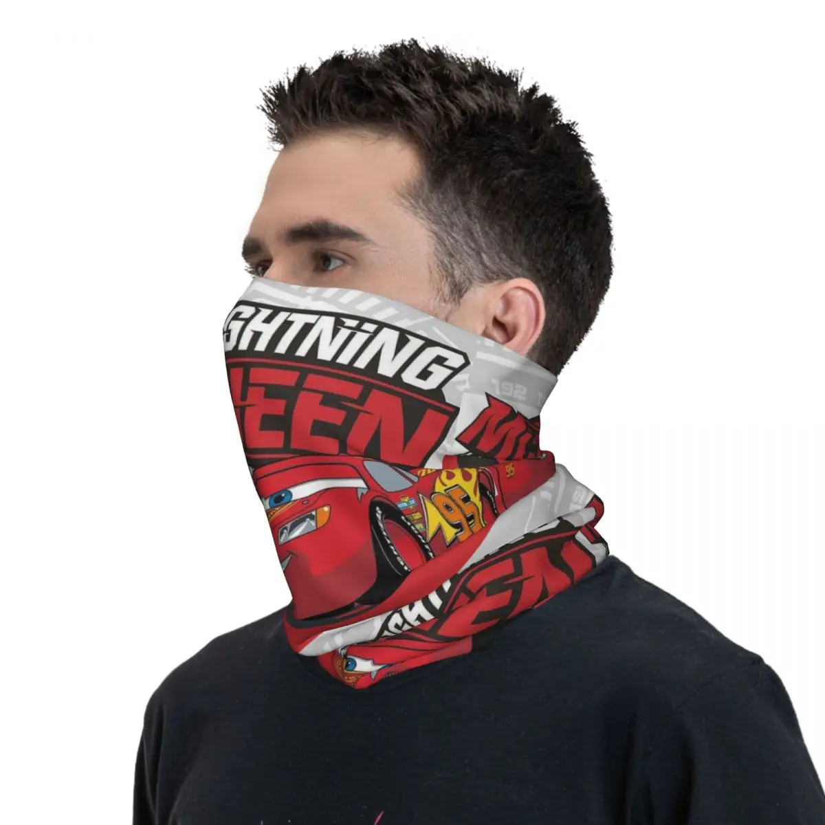 Custom Lightning Mcqueen Bandana Neck Gaiter Windproof Face Scarf Cover Women Men Cars Headband Tube Balaclava