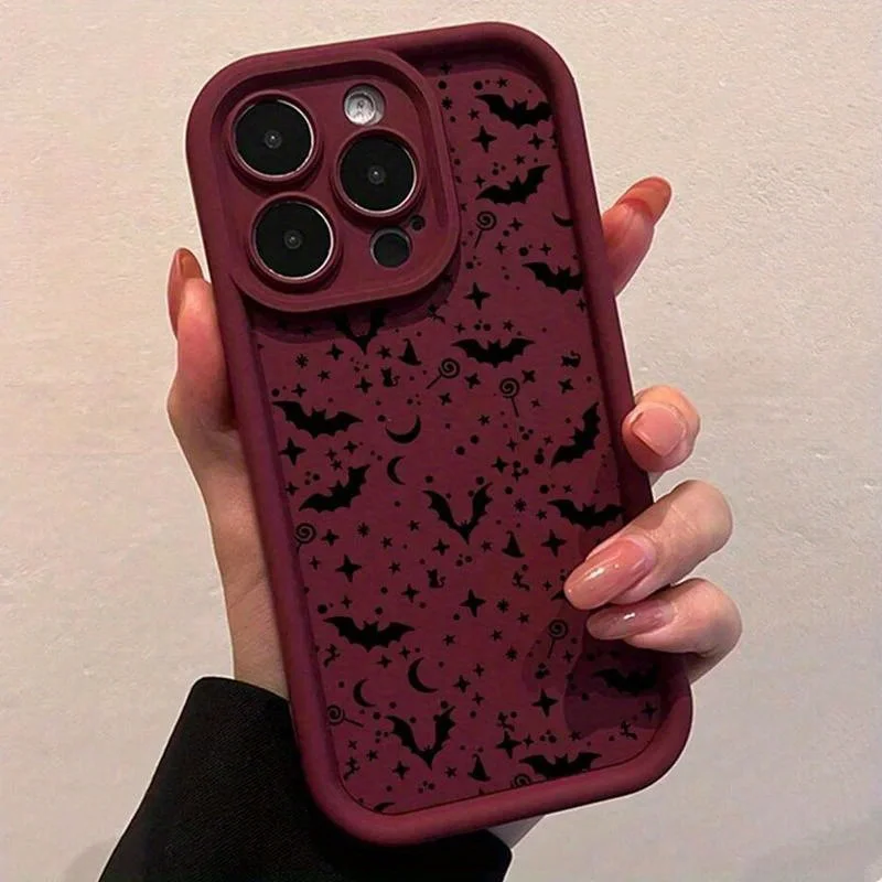 حافظة هاتف بنمط جمجمة الخفافيش الحمراء العتيقة لهاتف iPhone17 16 15 14 13 12 11promax plus #1